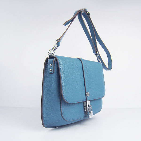 Fake Hermes Togo Leather Messenger Bag Blue 8079 - Click Image to Close